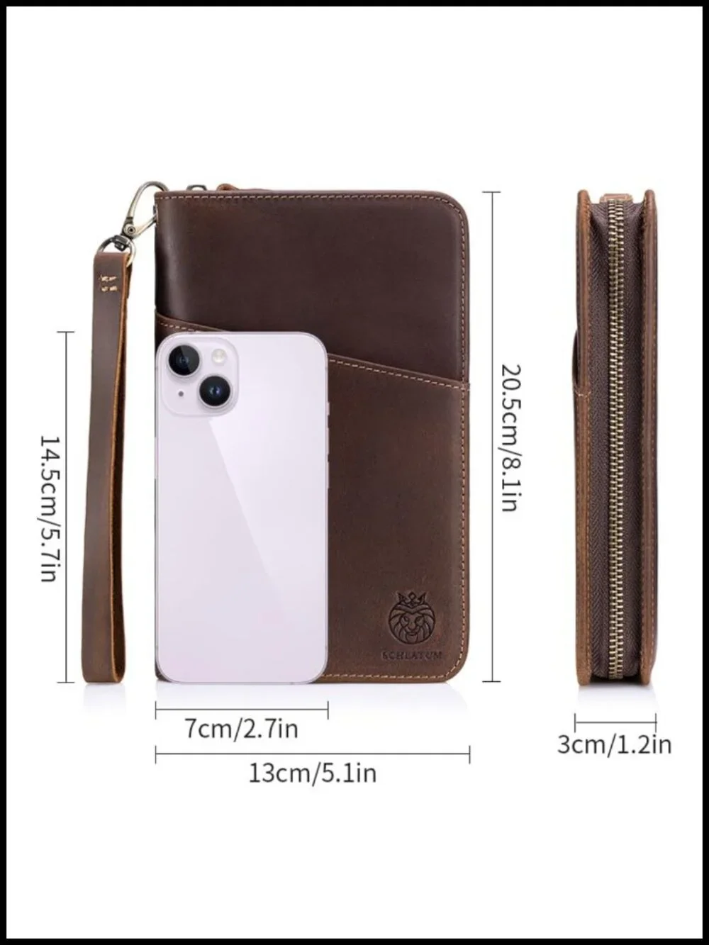 Full Grain Leather Passport Holder for Family Travel, Zipper Case with Card
